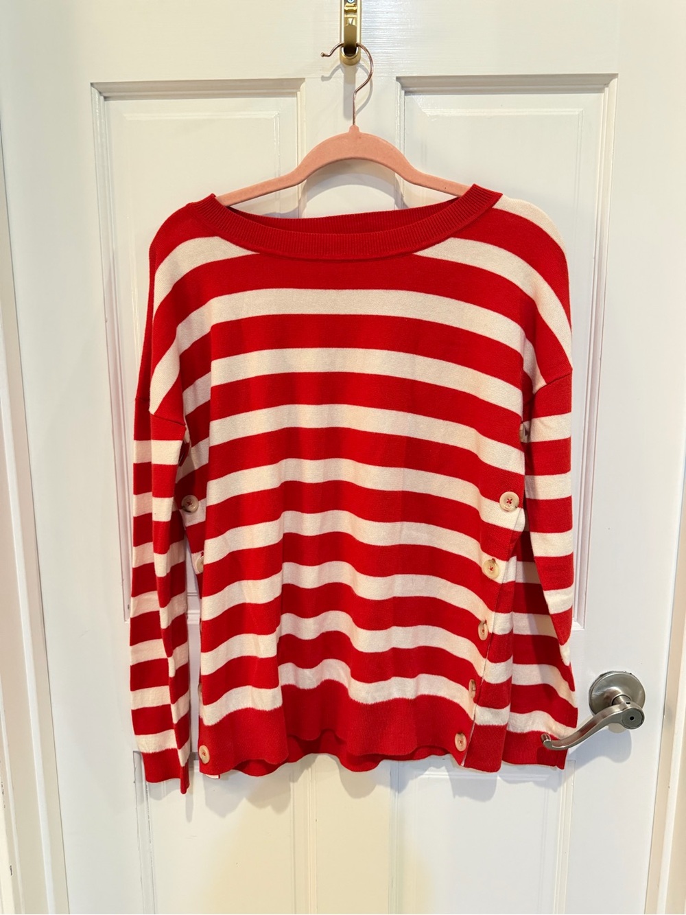 Boden Grace Buttom Red White StripedJumper Sweater Size M - Picture 2 of 6